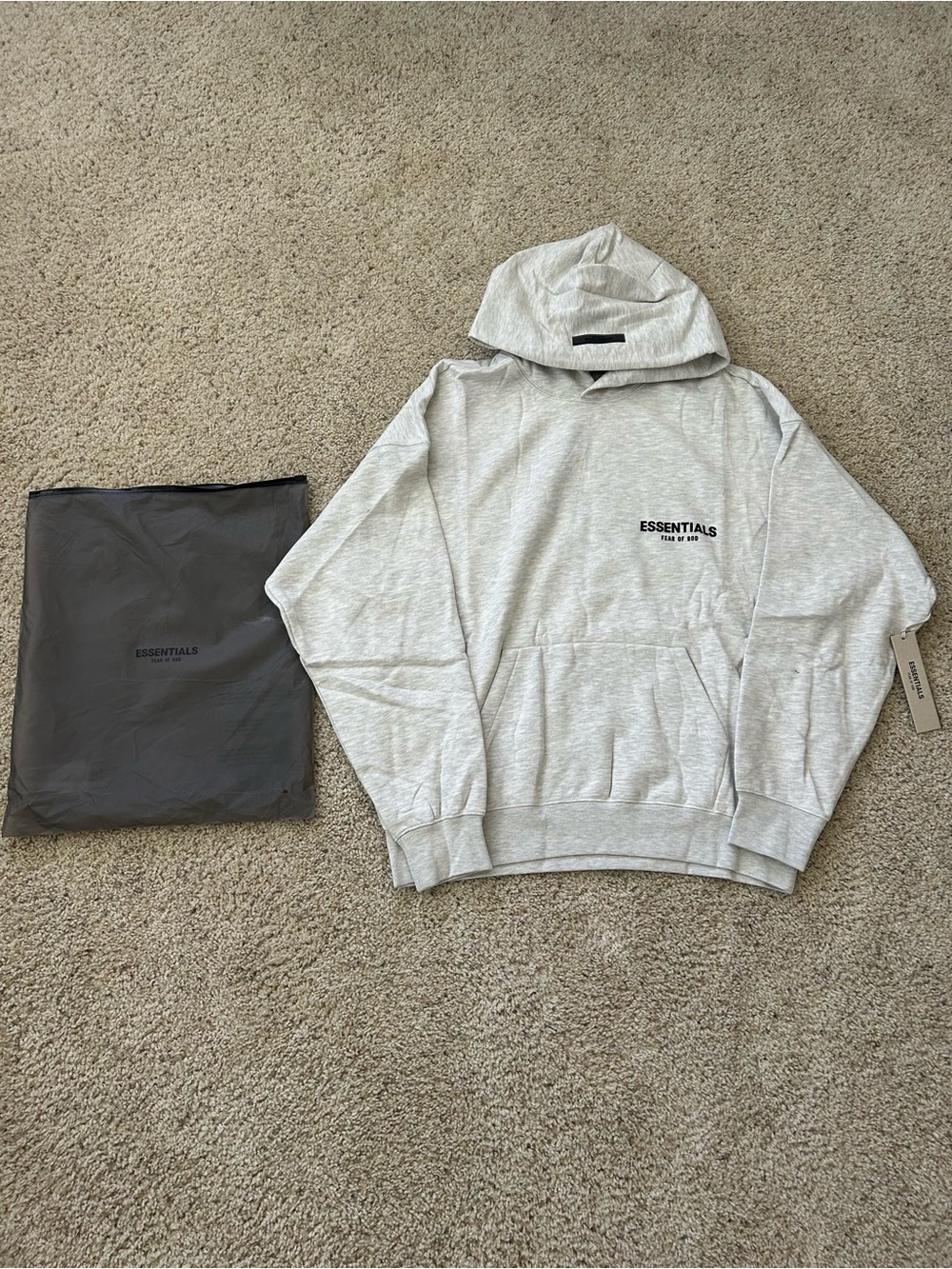 ESSENTIALS Men's Light Oatmeal Hoodie with Front Pocket